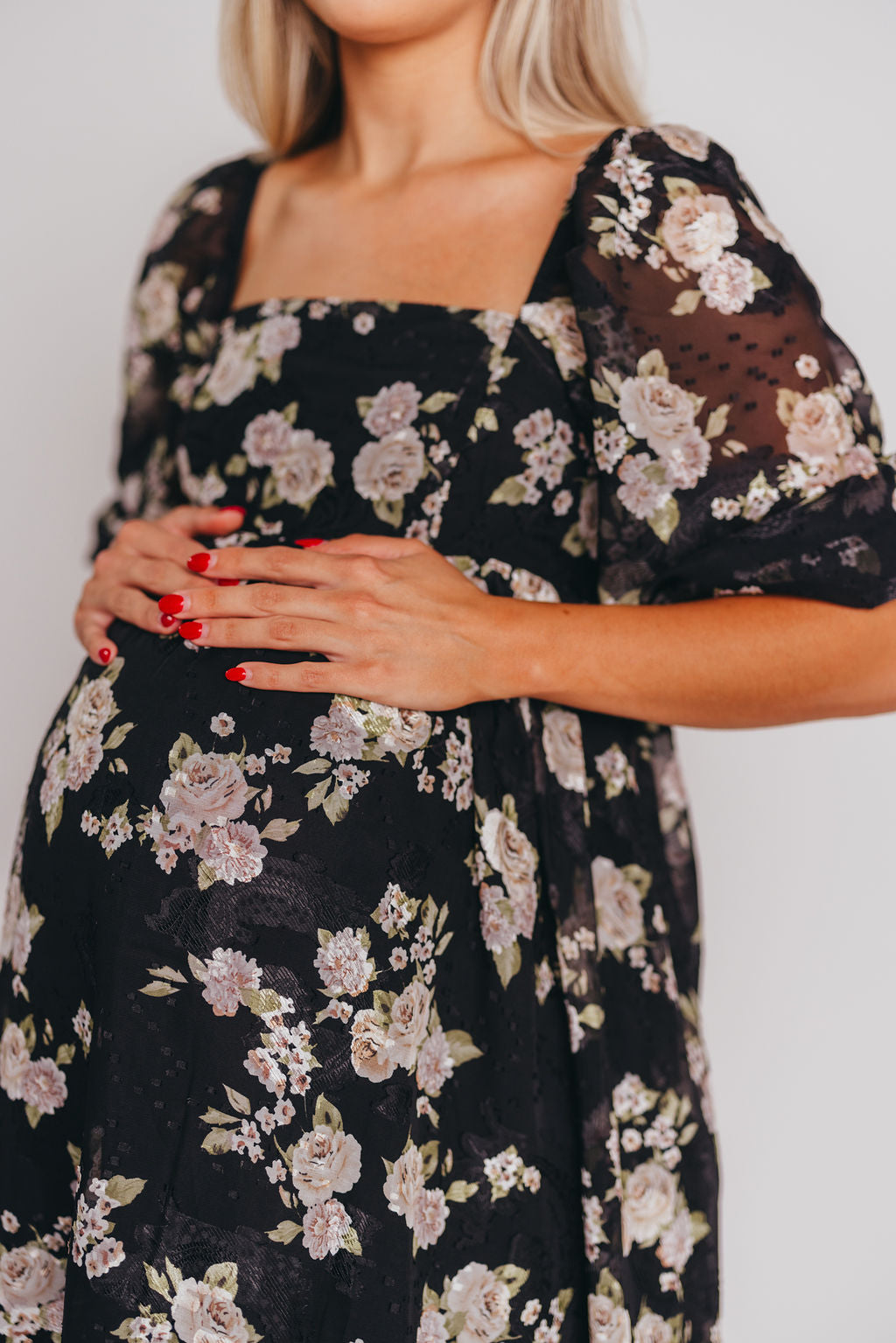 Mona Maxi Dress in Black/Beige Floral - Bump Friendly