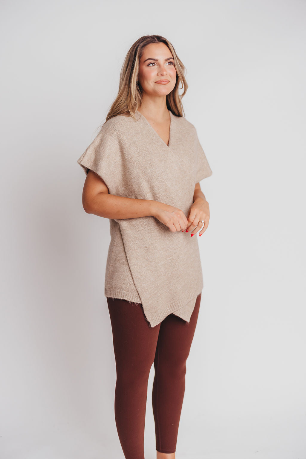 Julie Cross-Over Tunic Sweater in Beige