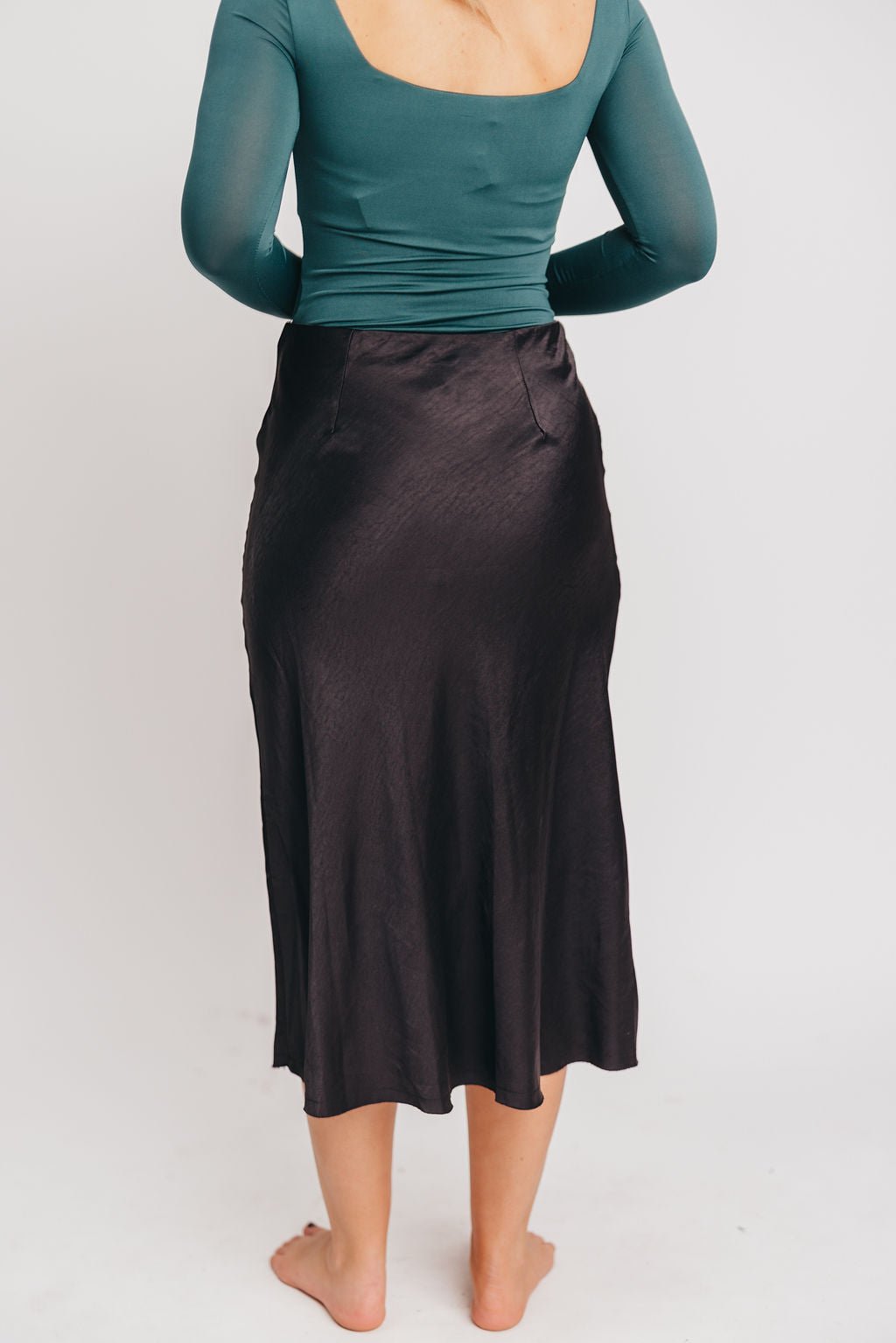 Slade Bias Satin Slip Skirt in Black