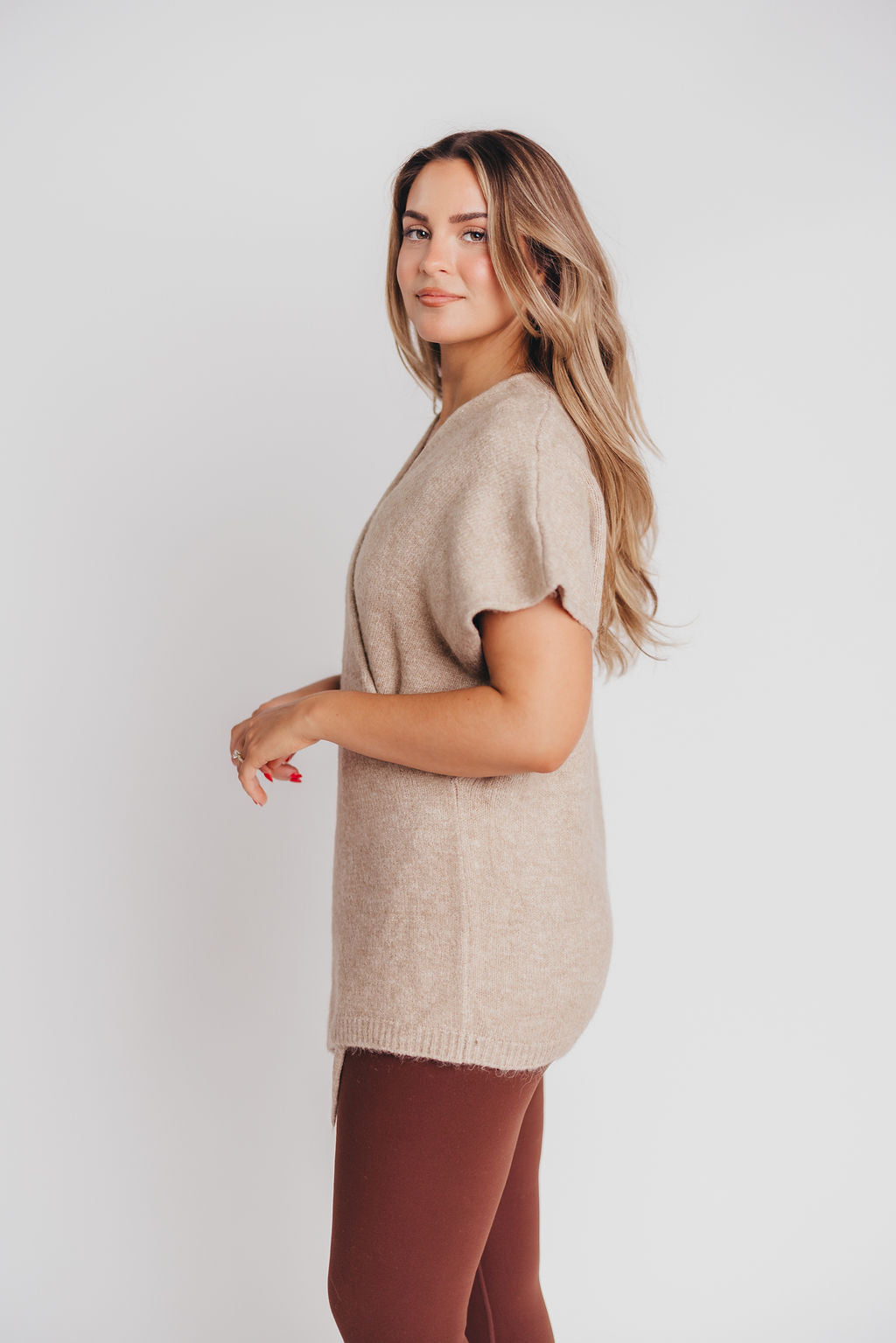Julie Cross-Over Tunic Sweater in Beige