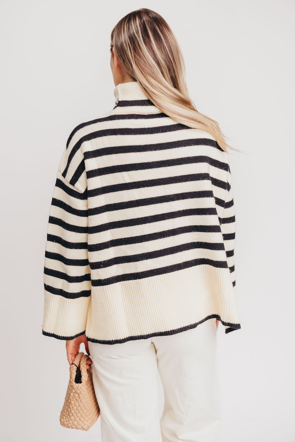 Lucy Turtleneck Sweater in Cream/Black Stripe