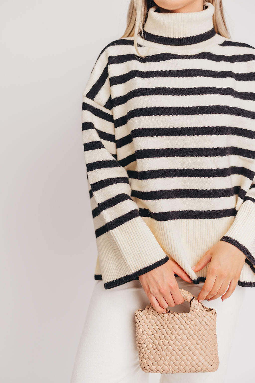 Lucy Turtleneck Sweater in Cream/Black Stripe