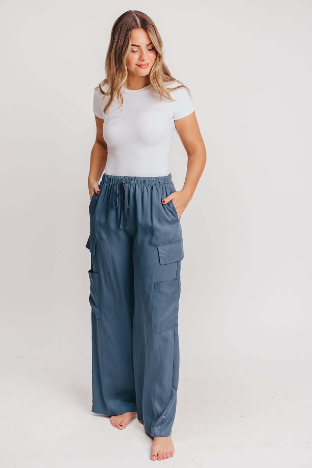 Chloe Tencel Cargo Pants in Storm