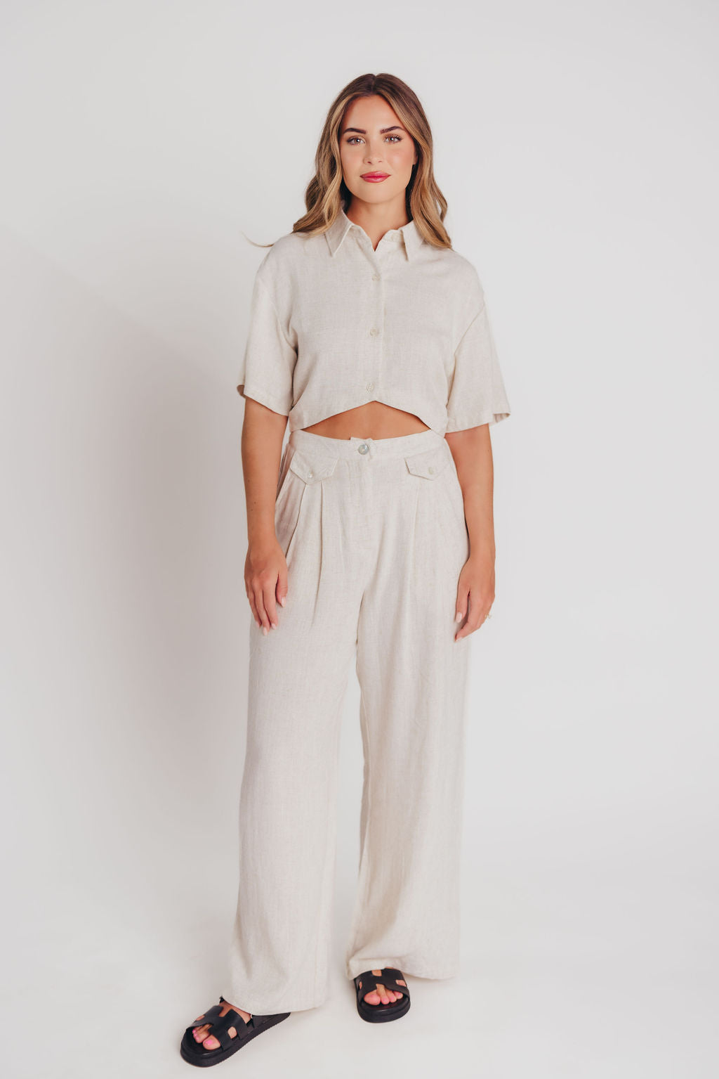 Erin Linen Blend Pleated Trousers in Natural