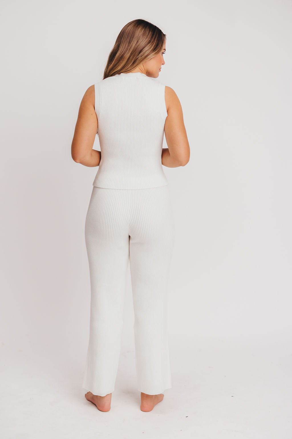 Penelope Ribbed Knit Vest and Pant Set in White