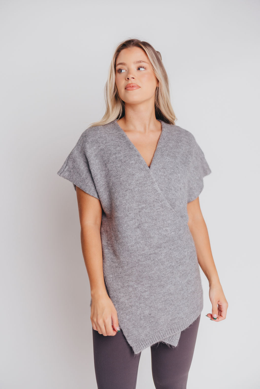 Julie Cross-Over Tunic Sweater in Heather Grey