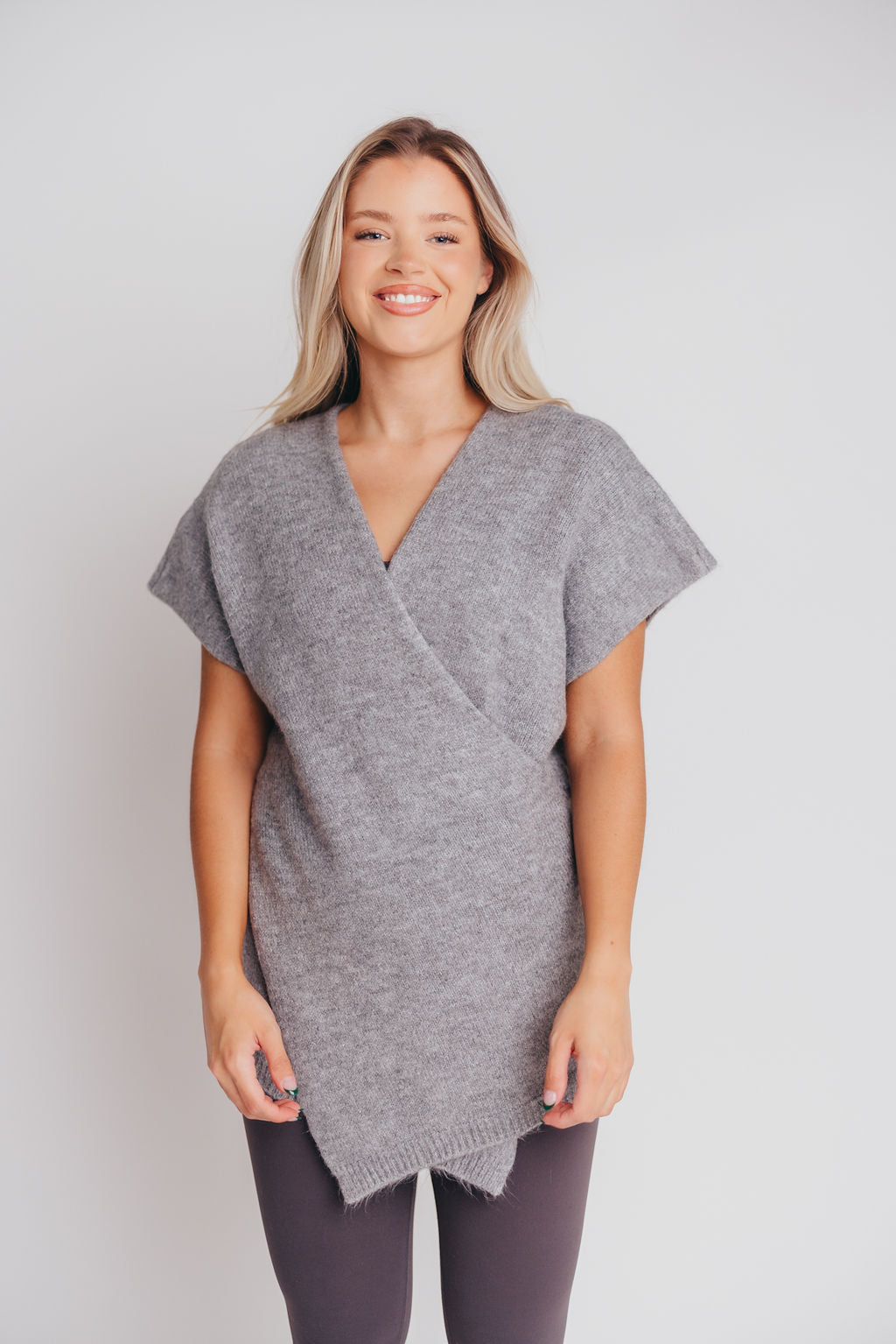 Julie Cross-Over Tunic Sweater in Heather Grey