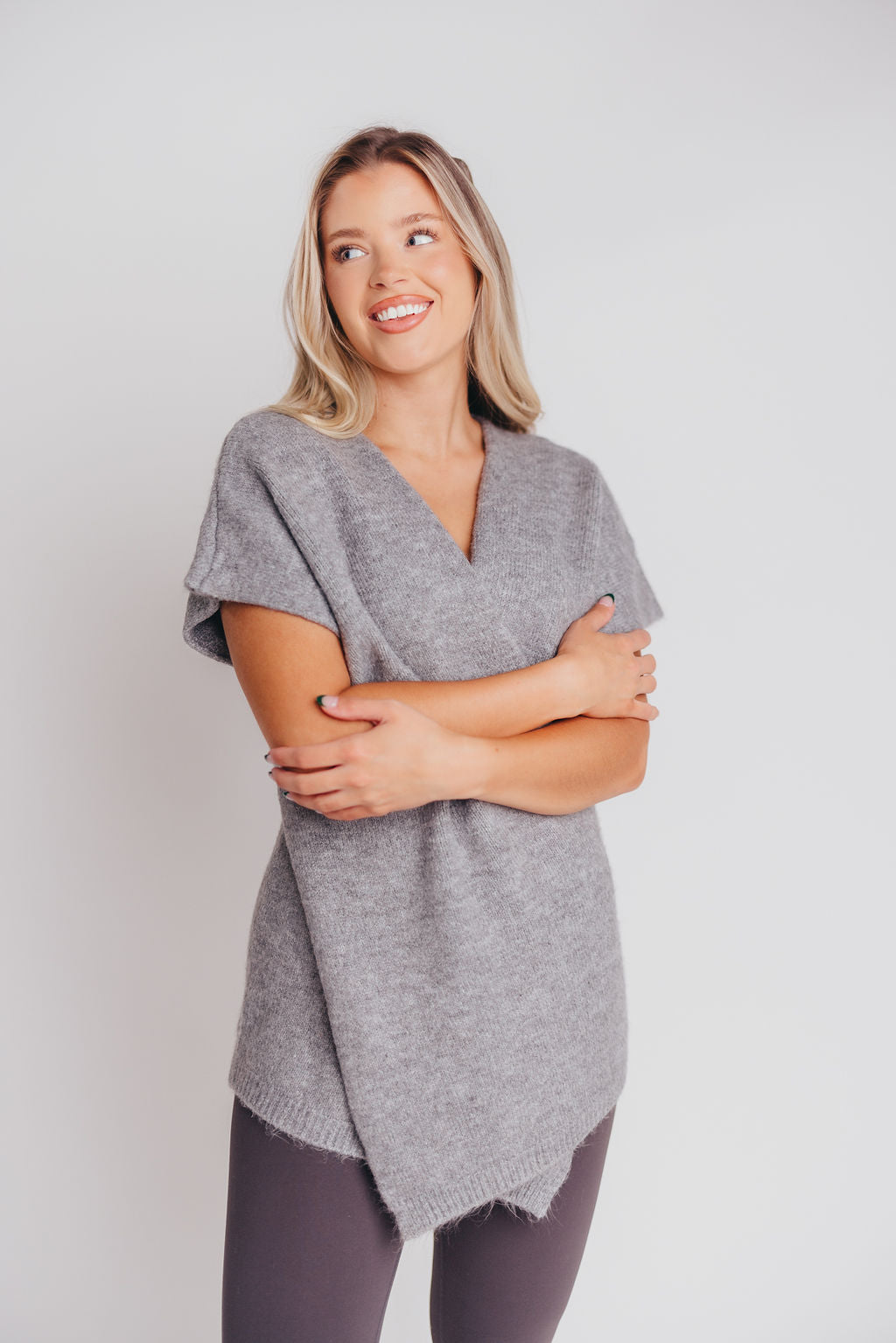 Julie Cross-Over Tunic Sweater in Heather Grey