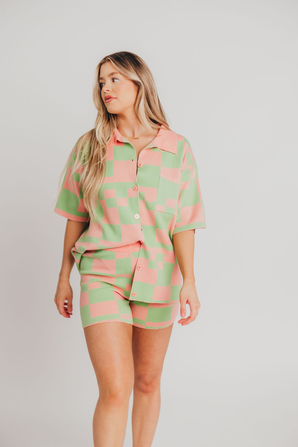 As It Was Button-Up and Shorts Set in Pink and Green