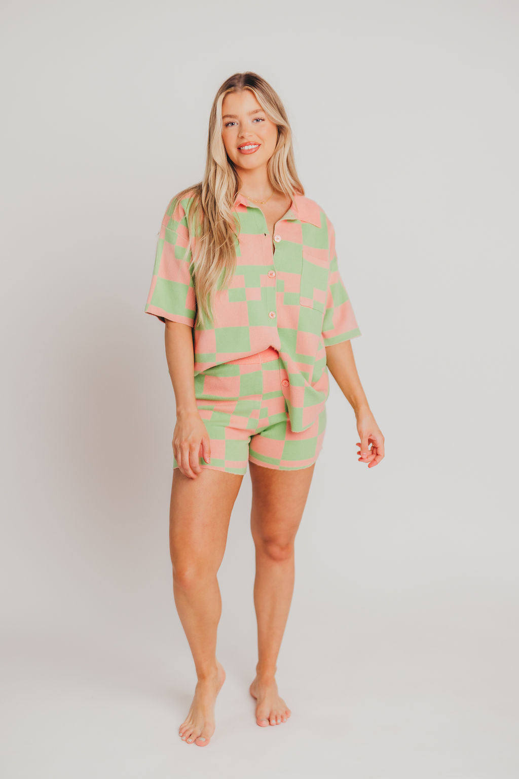 As It Was Button-Up and Shorts Set in Pink and Green