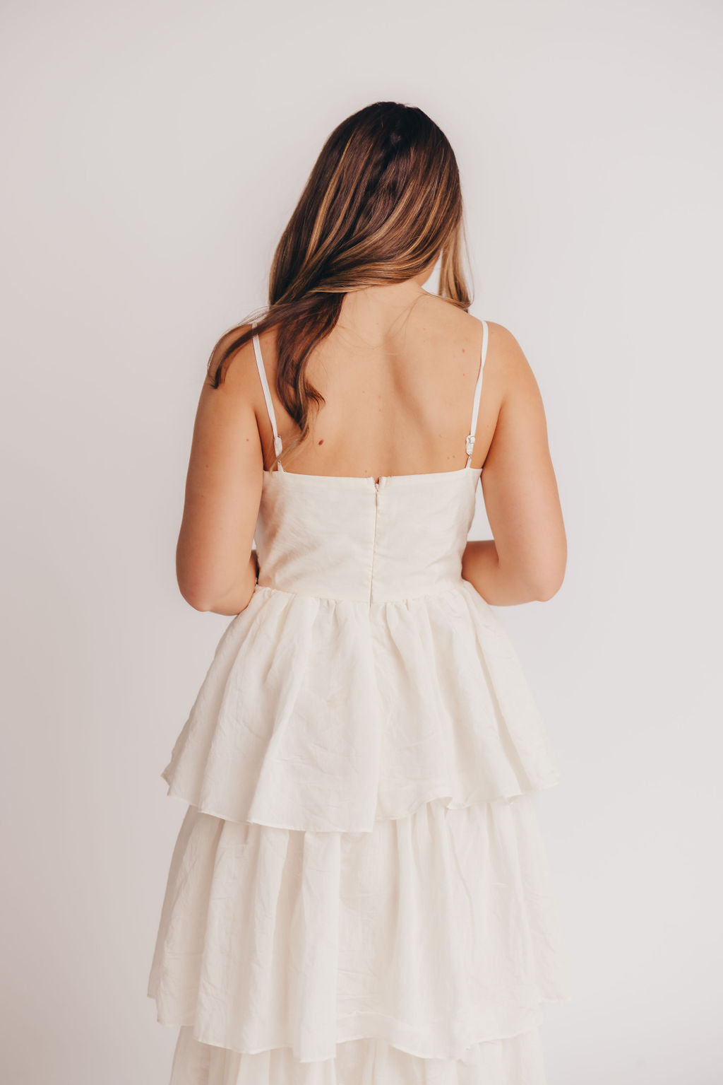 Scout Tiered Midi Dress with Bow Detail in Natural