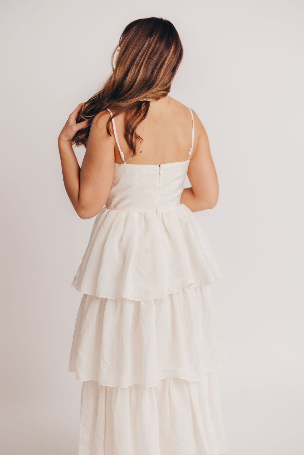 Scout Tiered Midi Dress with Bow Detail in Natural
