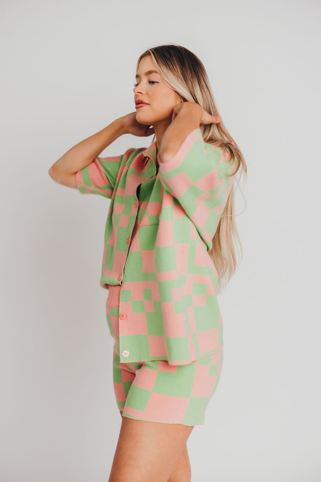 As It Was Button-Up and Shorts Set in Pink and Green