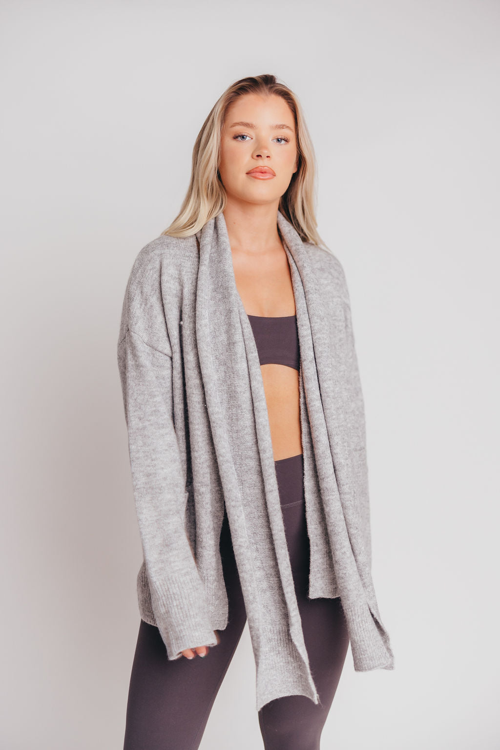 Deborah Scarf Cardigan in Heather Grey
