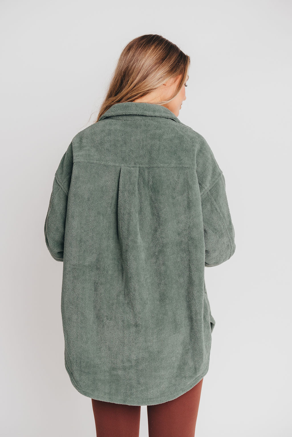 Premium Worth Collective Teddy Shacket in Evergreen