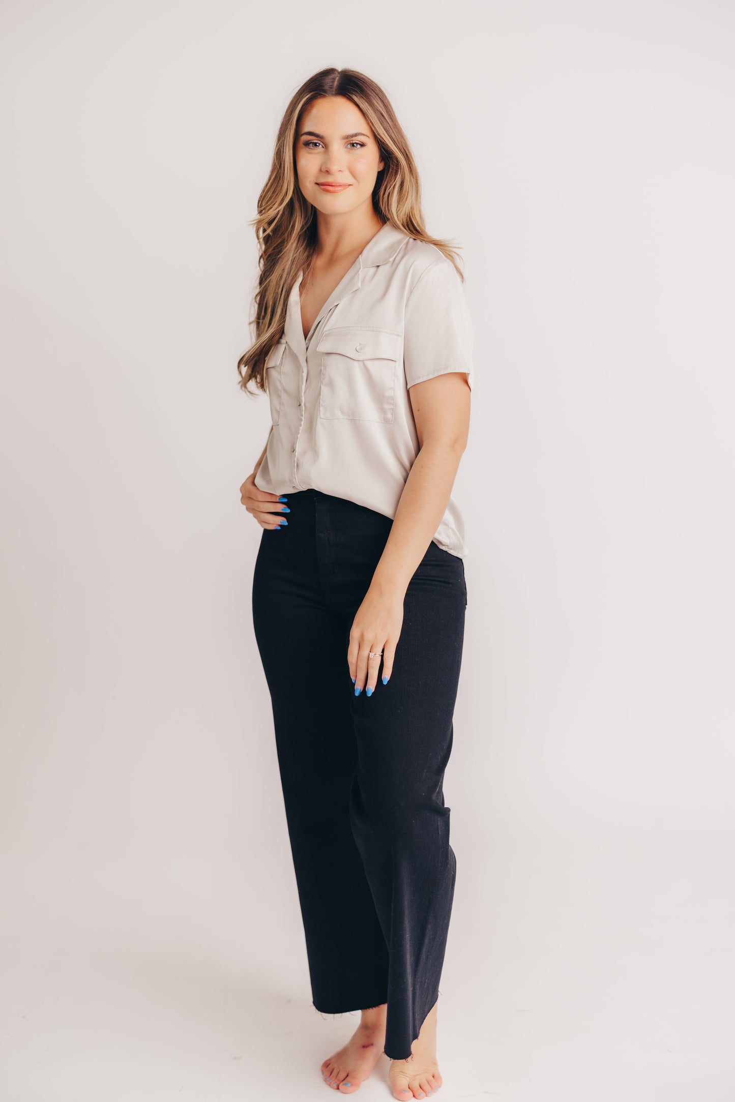 Corin Straight Wide Leg Denim Pants in Black