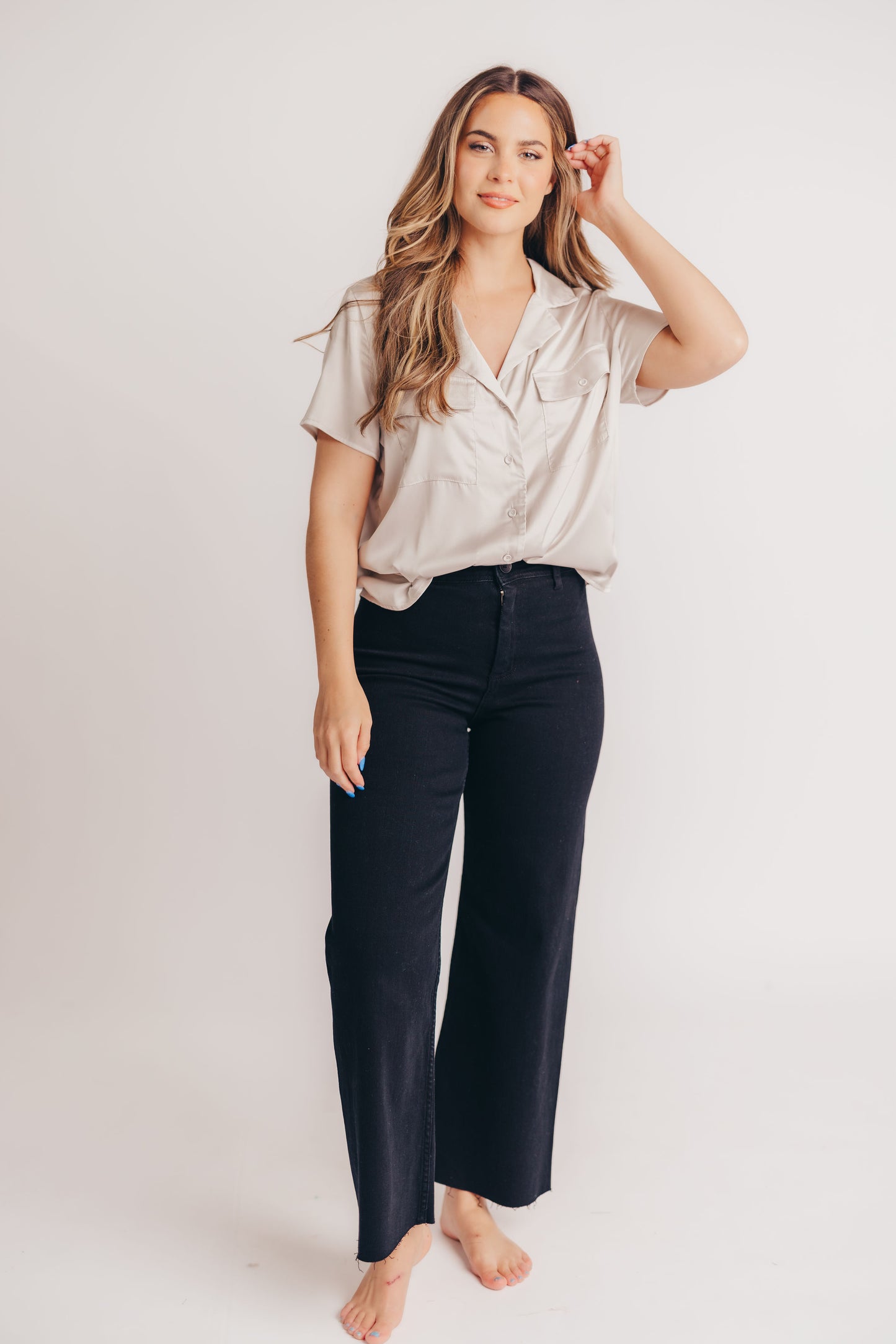Corin Straight Wide Leg Denim Pants in Black