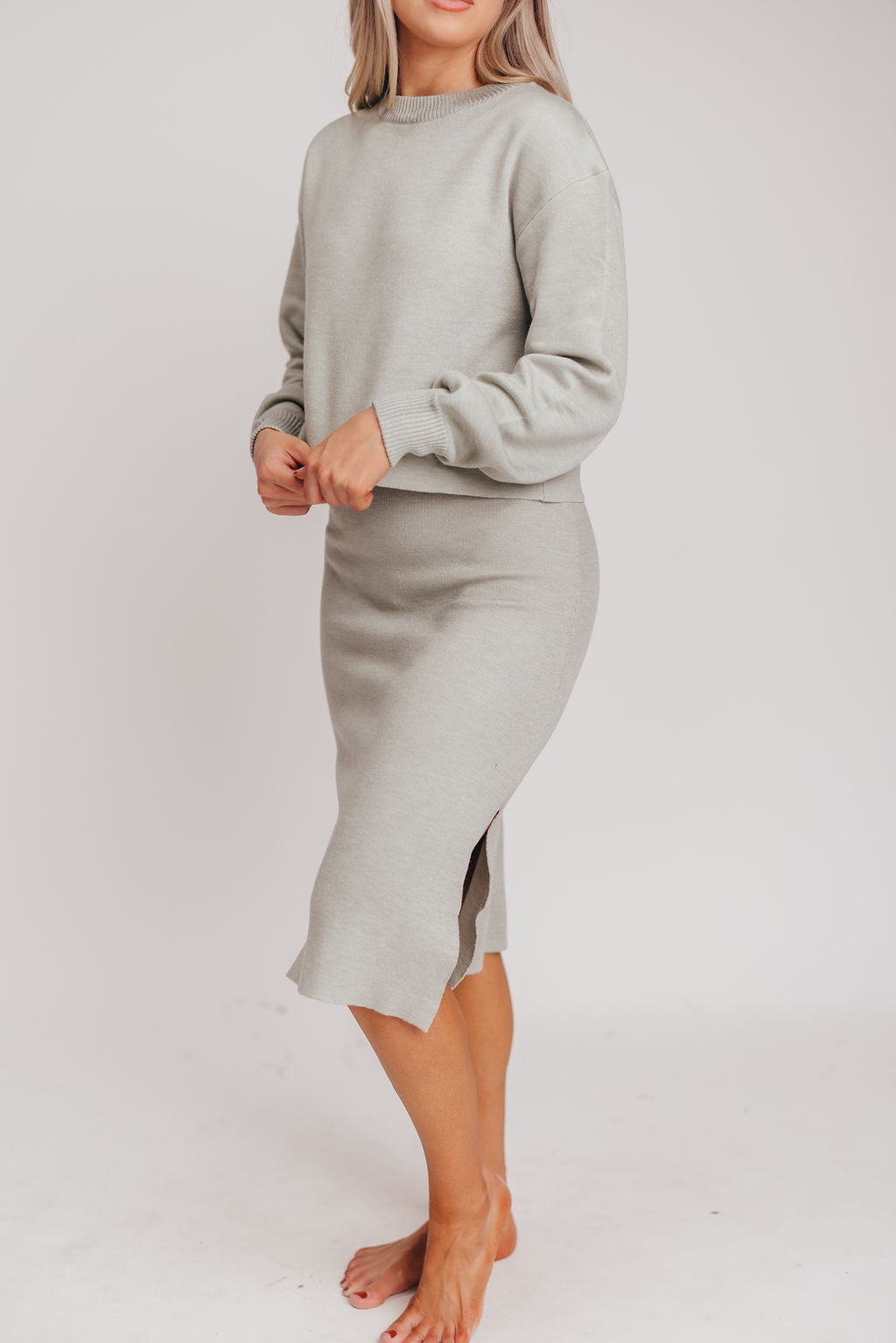 Limerick Sweater Midi Skirt in Sage