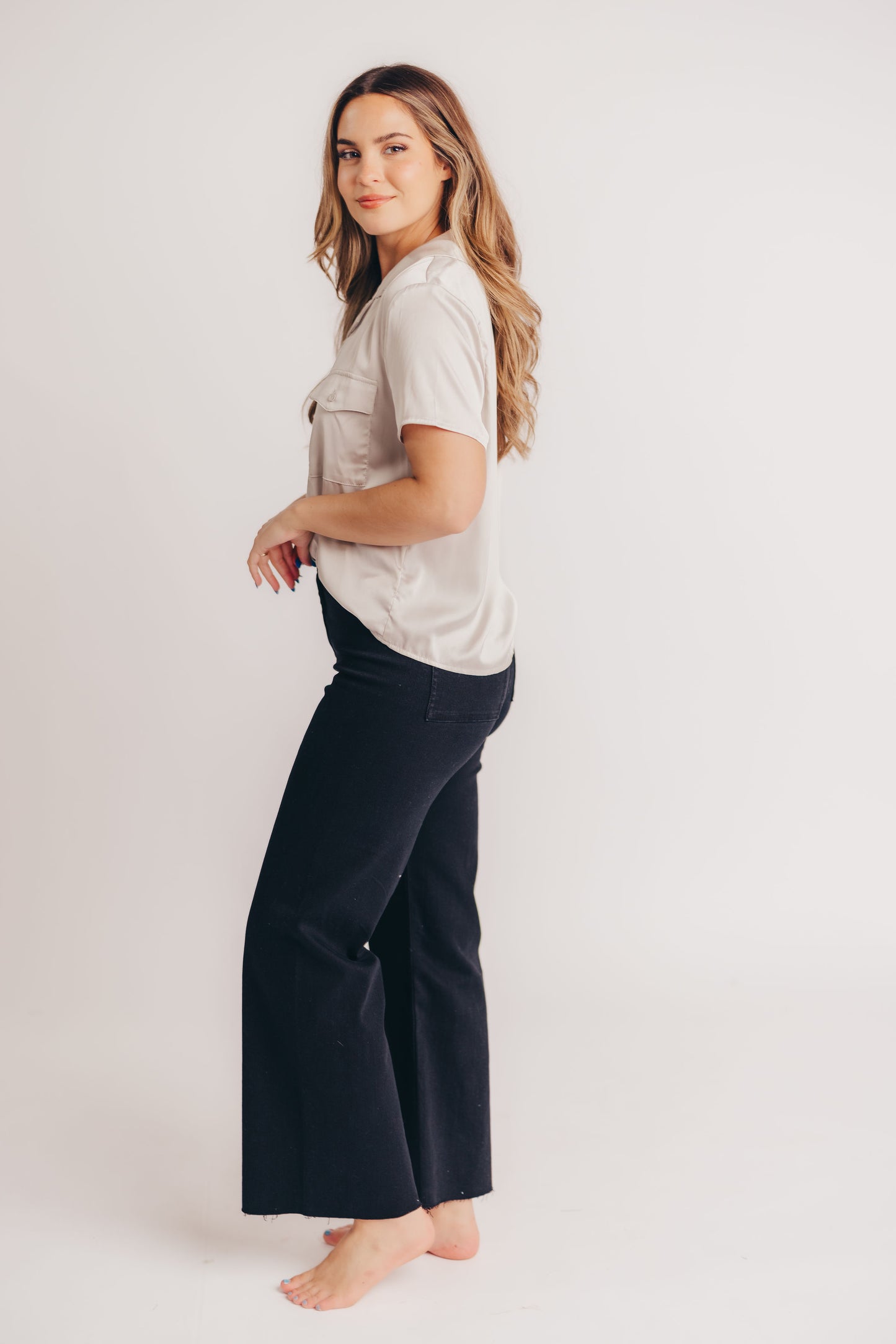 Corin Straight Wide Leg Denim Pants in Black