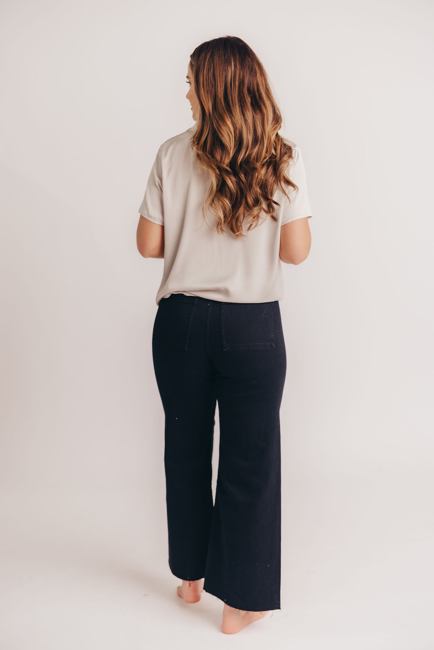 Corin Straight Wide Leg Denim Pants in Black