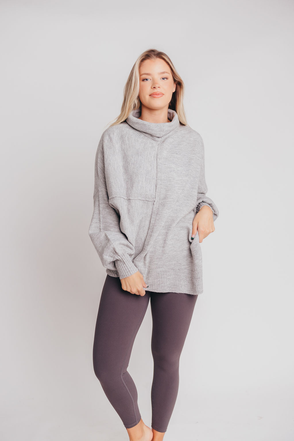 Deco Exposed Seam Turtleneck Sweater in Heather Grey