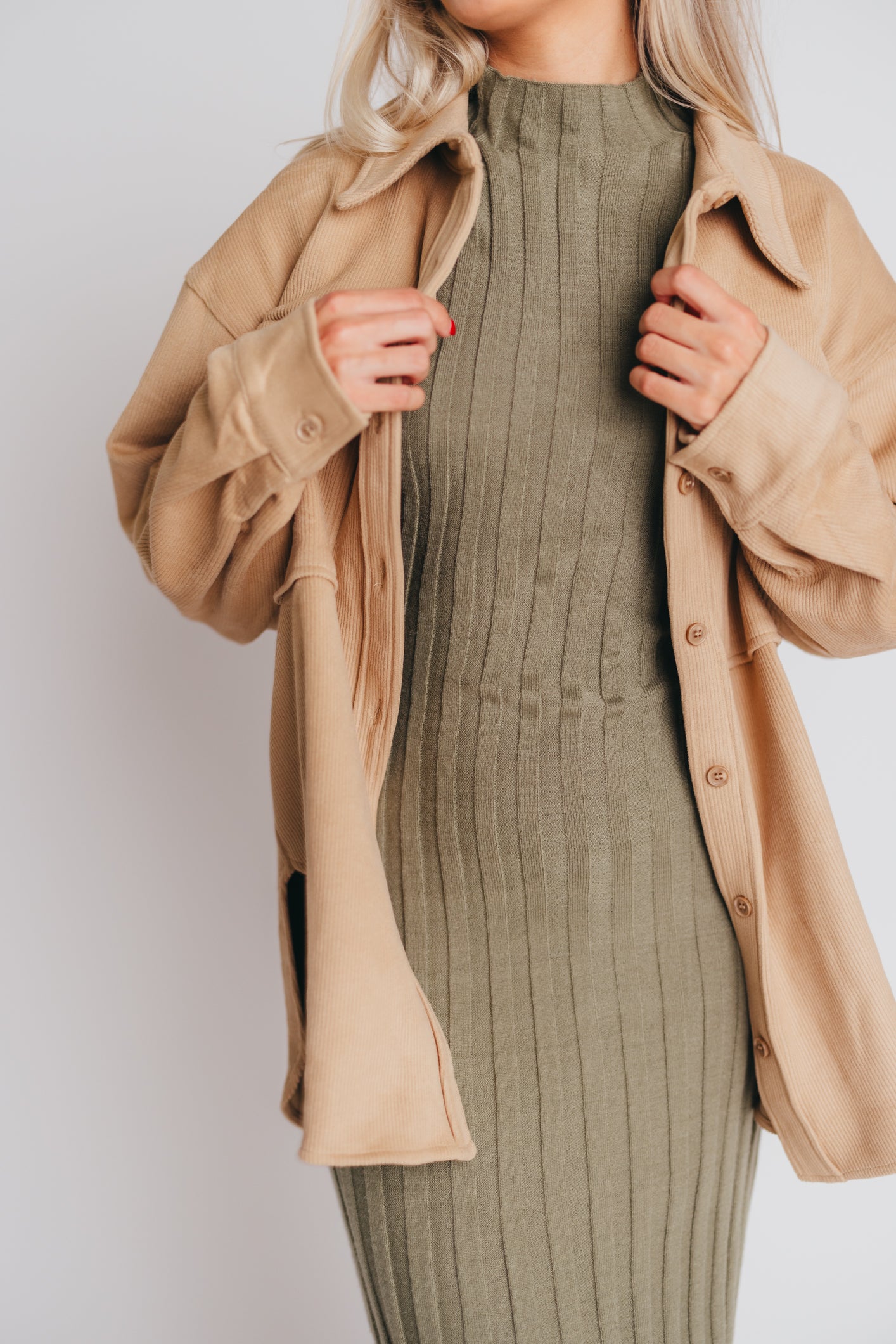 Soft and Lofty Corduroy Shirt Jacket in Camel