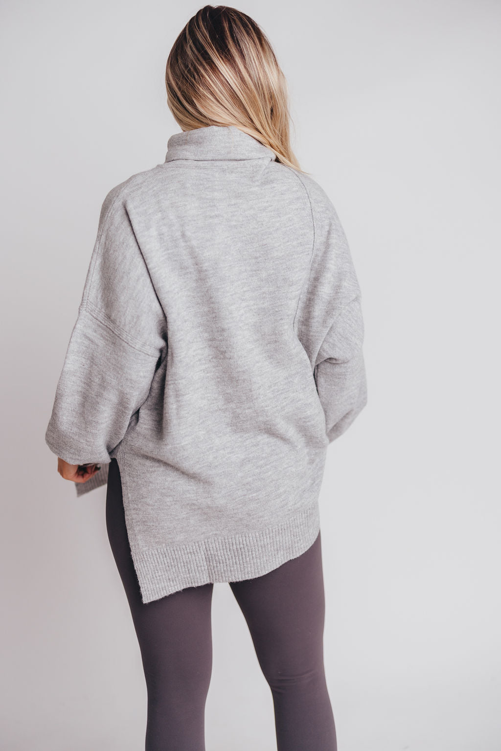 Deco Exposed Seam Turtleneck Sweater in Heather Grey