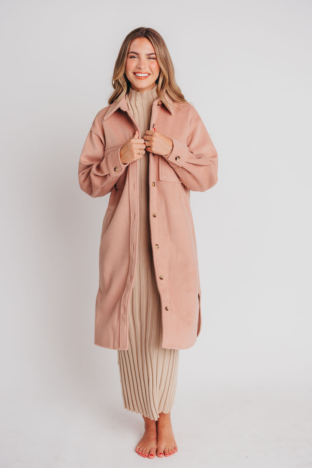 Paramore Cozy Oversized Long Shacket in Dusty Rose