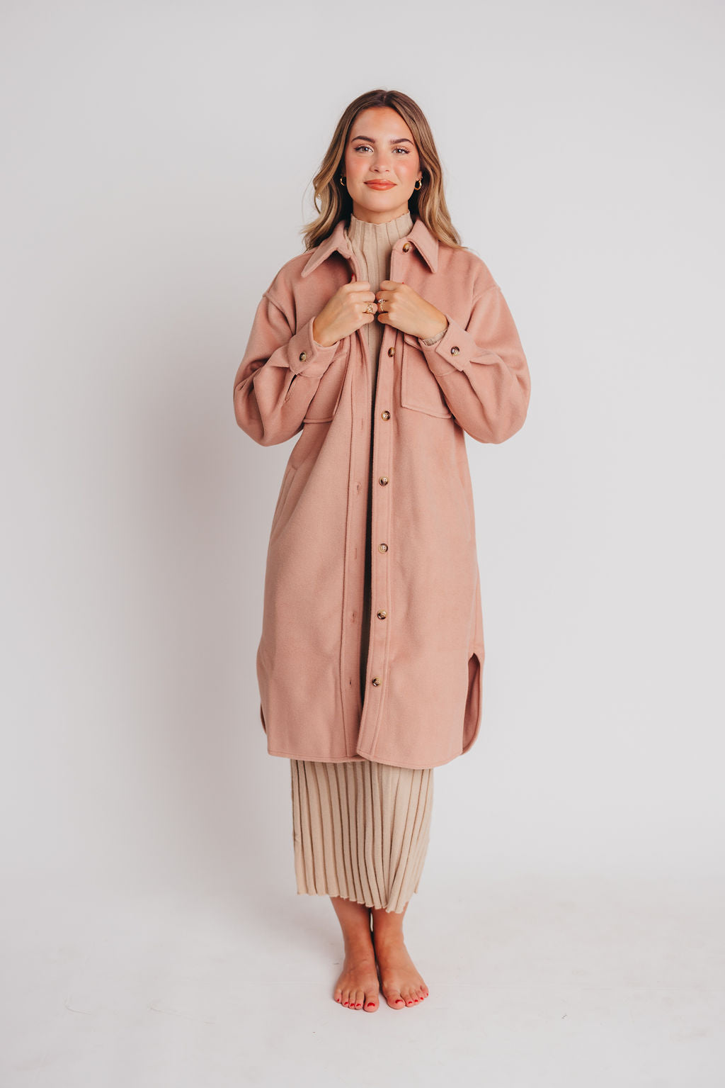 Paramore Cozy Oversized Long Shacket in Dusty Rose