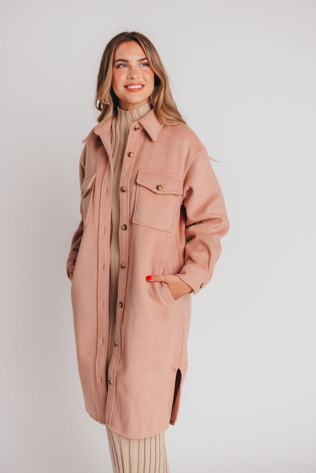 Paramore Cozy Oversized Long Shacket in Dusty Rose