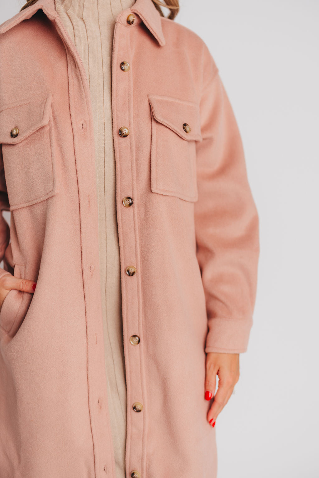 Paramore Cozy Oversized Long Shacket in Dusty Rose