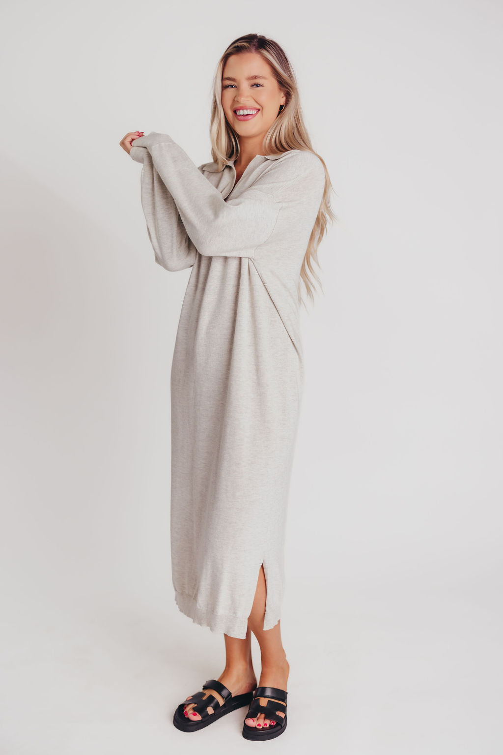 Wren Lightweight Long Sleeve Maxi Dress in Heather Grey - Bump Friendly