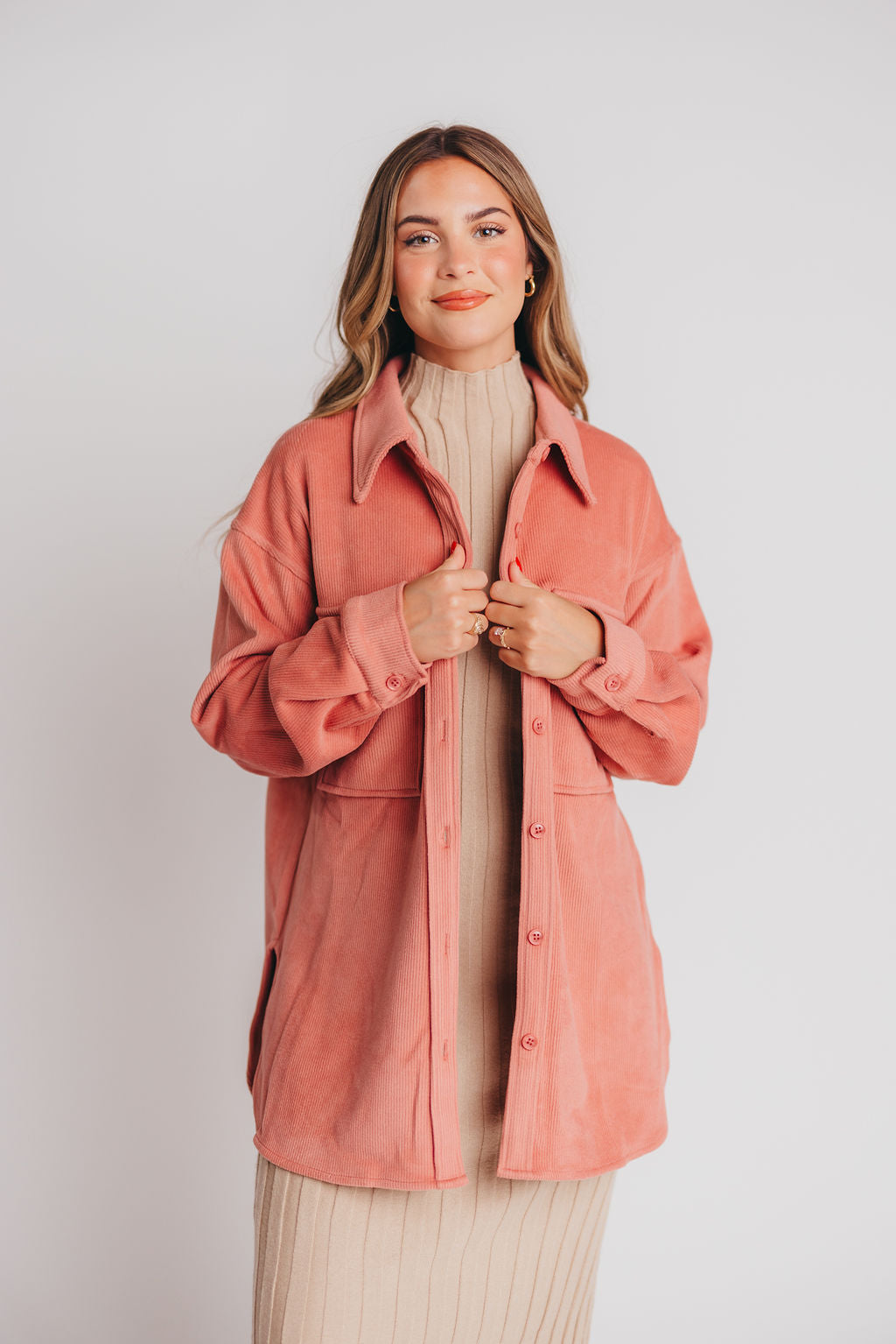 Soft and Lofty Corduroy Shirt Jacket in Rose