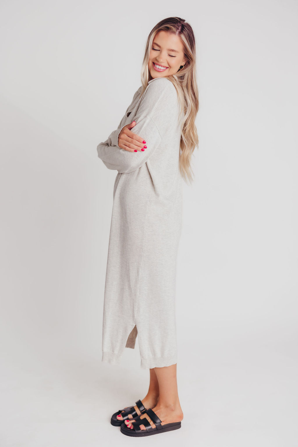 Wren Lightweight Long Sleeve Maxi Dress in Heather Grey - Bump Friendly