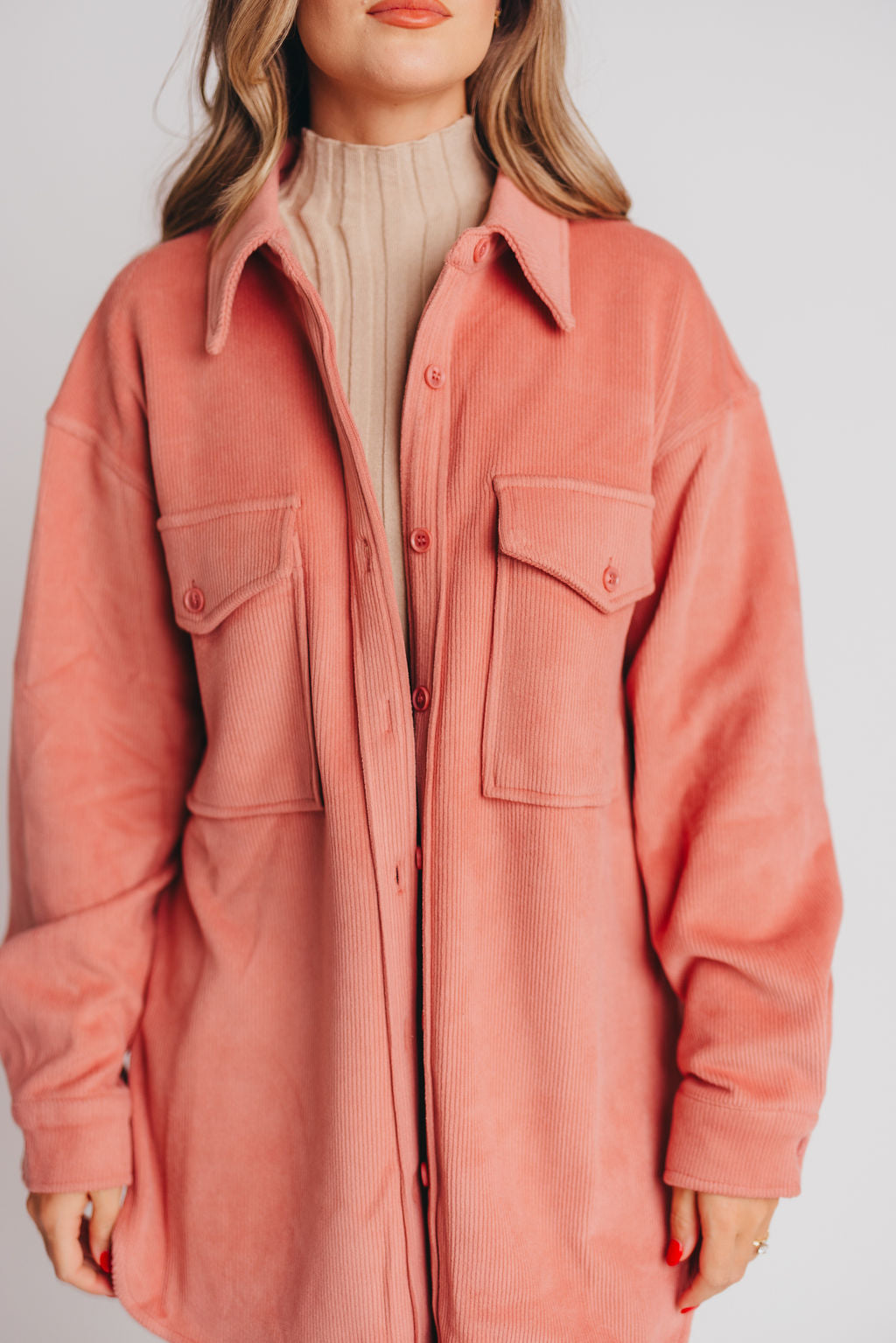 Soft and Lofty Corduroy Shirt Jacket in Rose