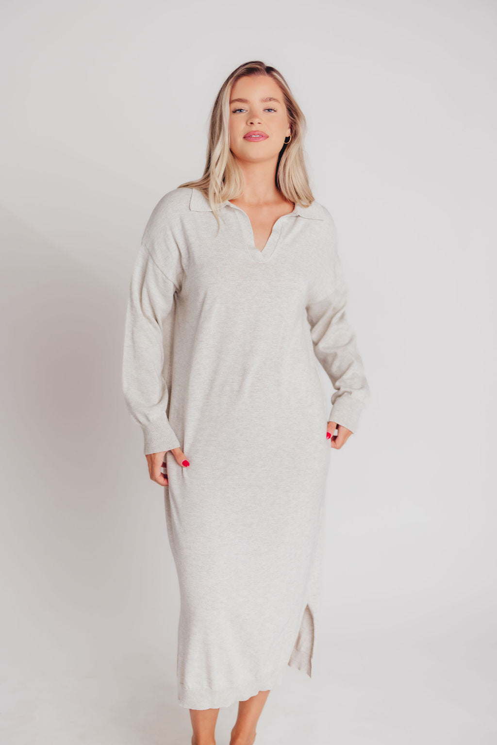 Wren Lightweight Long Sleeve Maxi Dress in Heather Grey - Bump Friendly