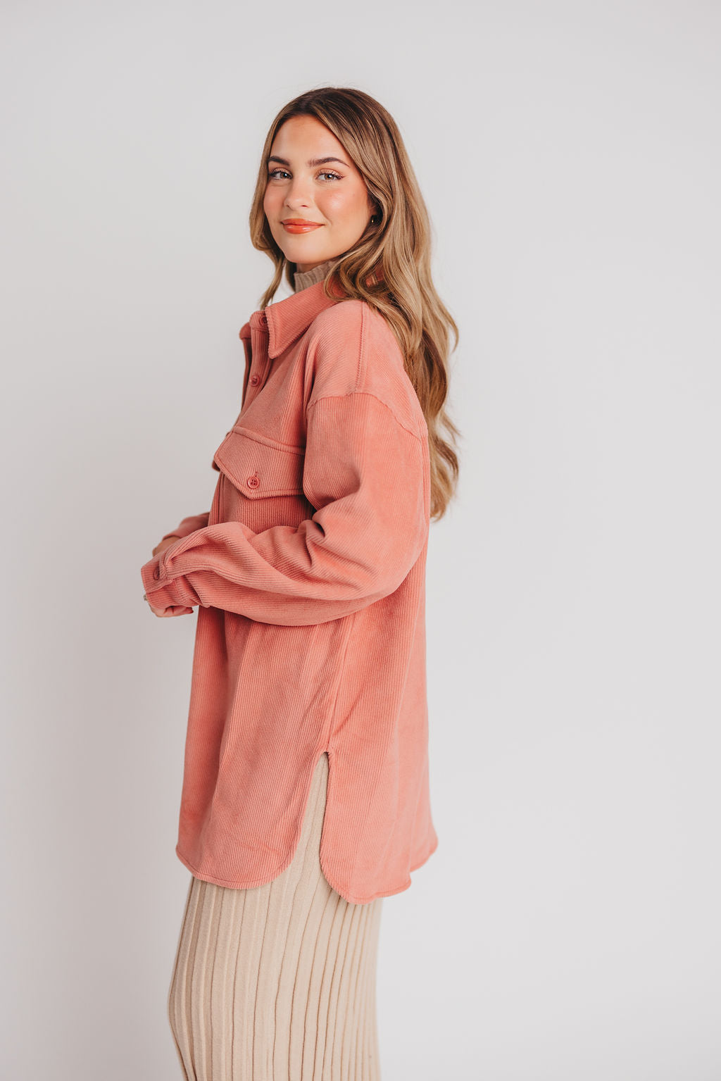 Soft and Lofty Corduroy Shirt Jacket in Rose