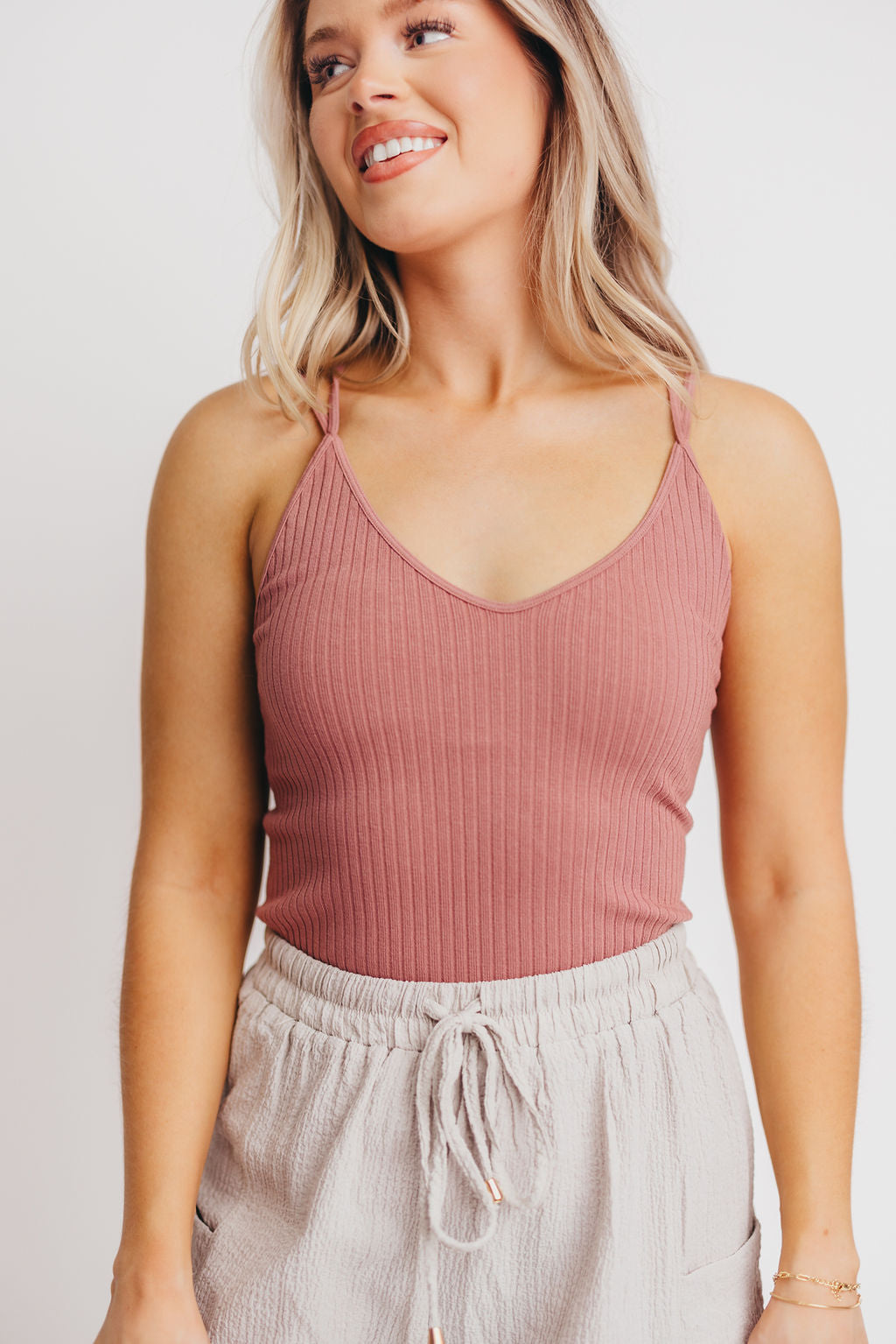 Glow Up Cross Back Ribbed Tank in Chestnut Rose