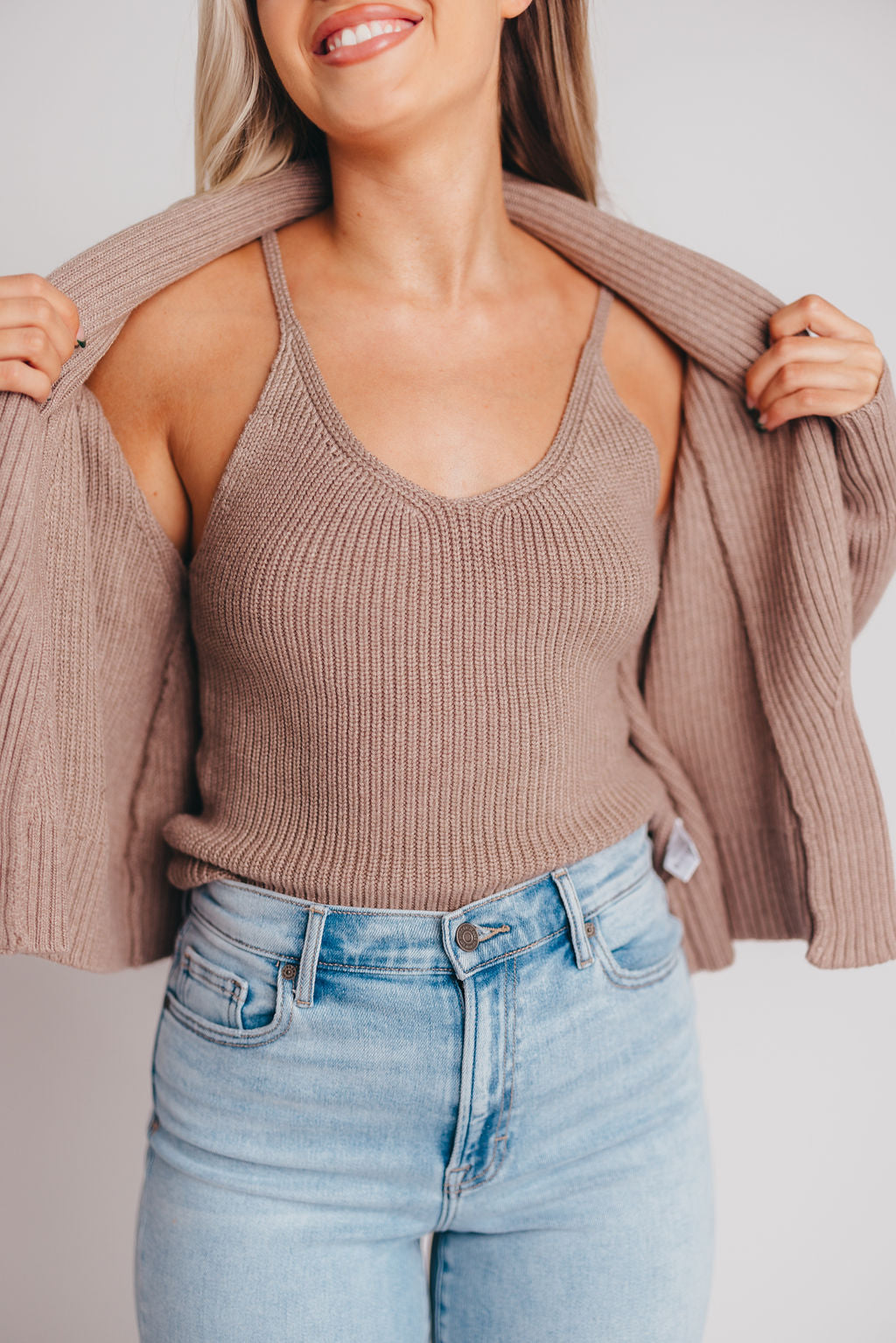 Ivy Tank and Cardigan Set in Mocha
