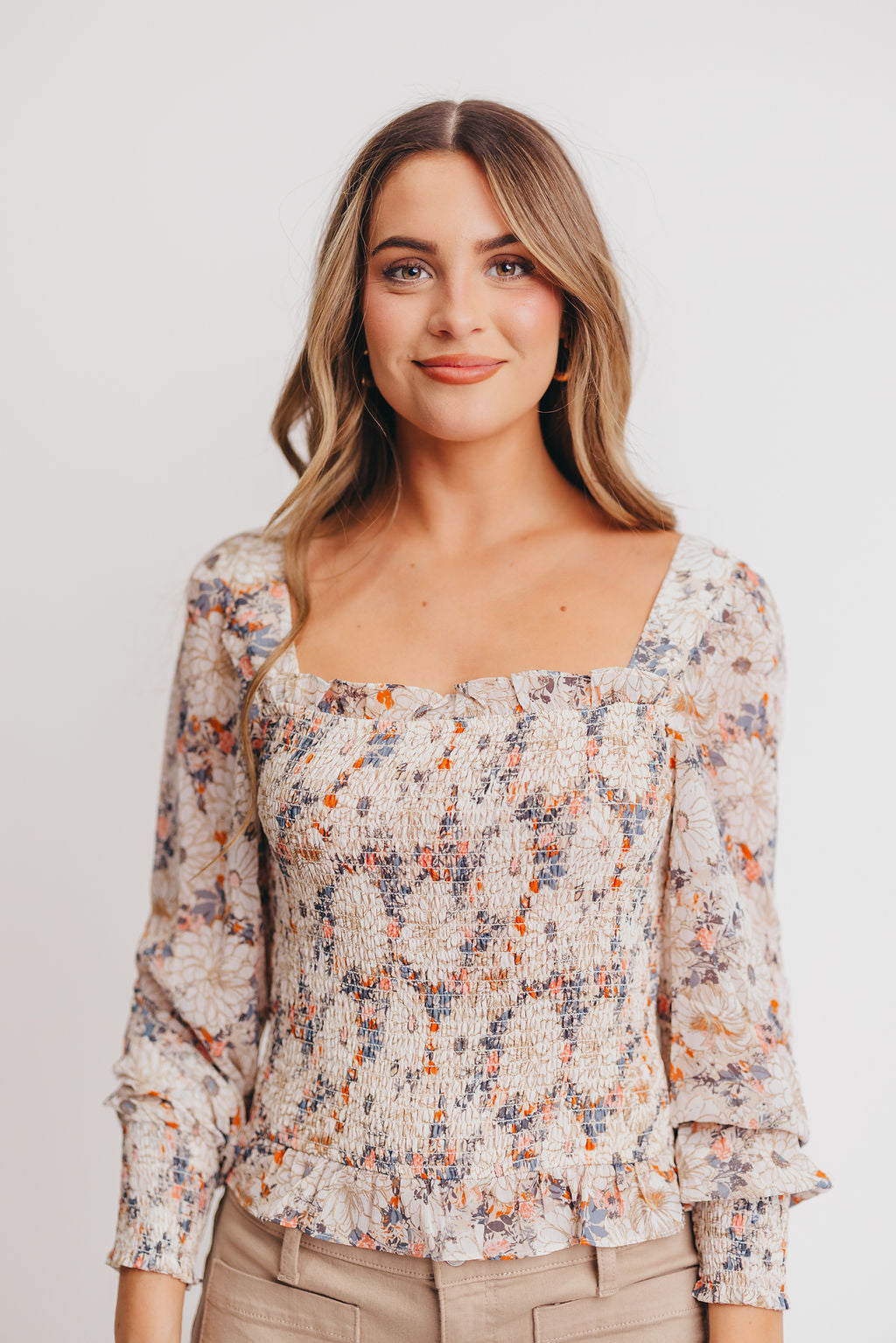 Grayson Smocked Blouse in Tan Floral