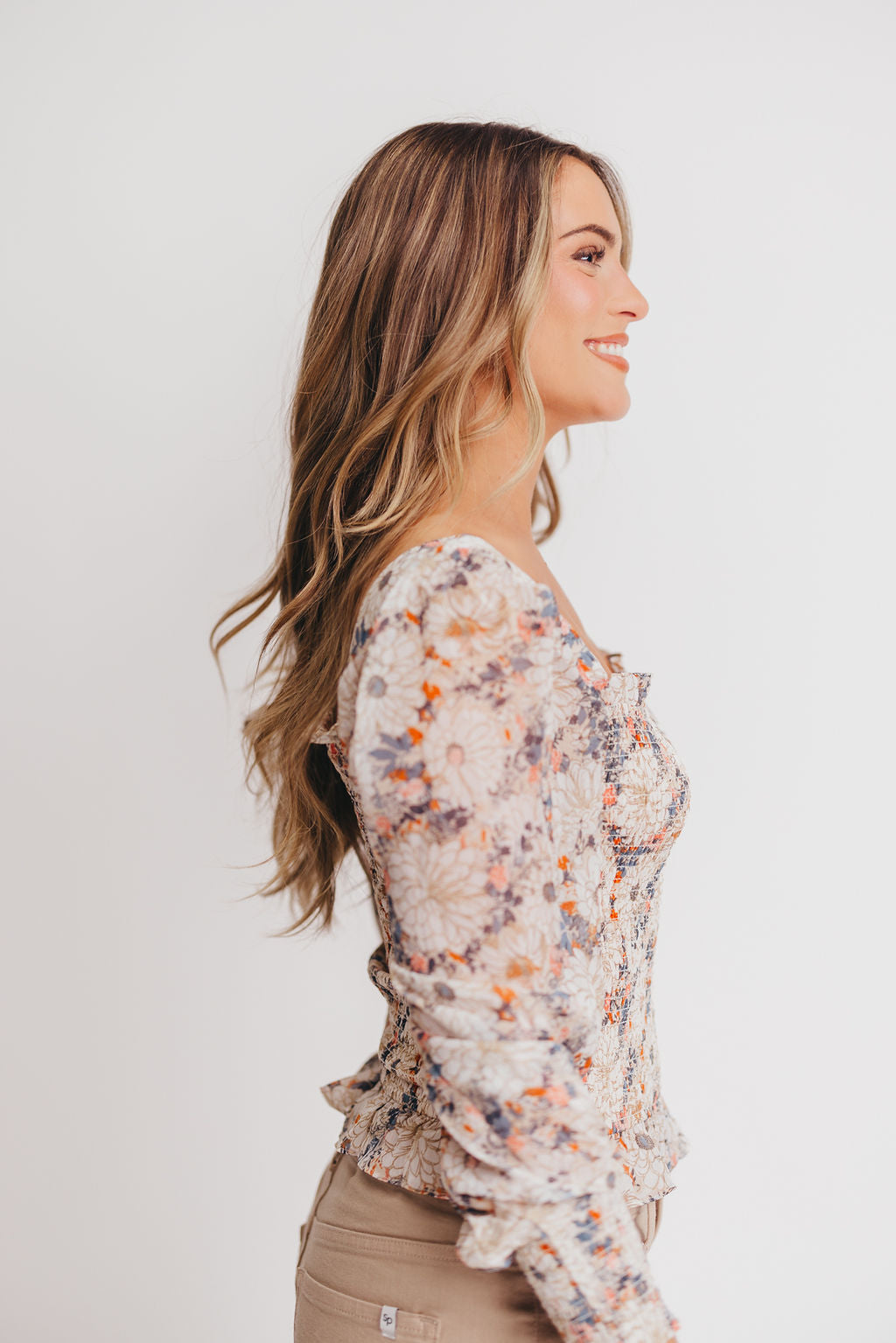 Grayson Smocked Blouse in Tan Floral