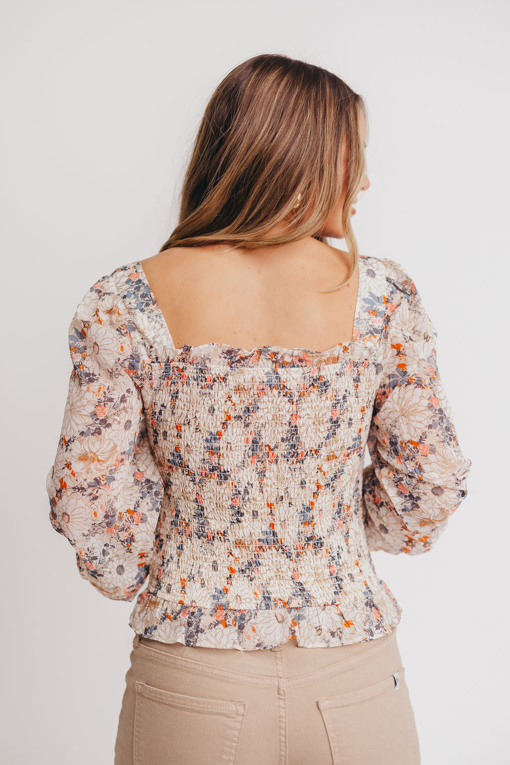 Grayson Smocked Blouse in Tan Floral