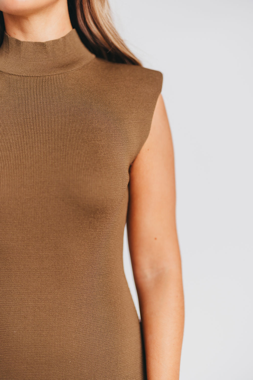 Alistaire Mock Neck Knit Dress in Earth Mud - Bump friendly