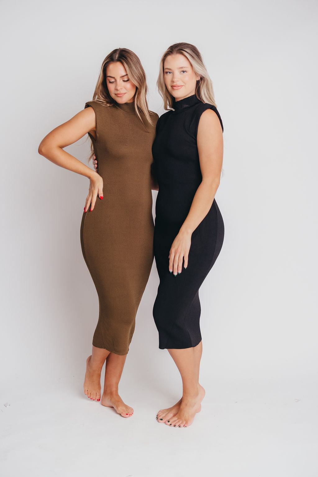 Alistaire Mock Neck Knit Dress in Earth Mud - Bump friendly