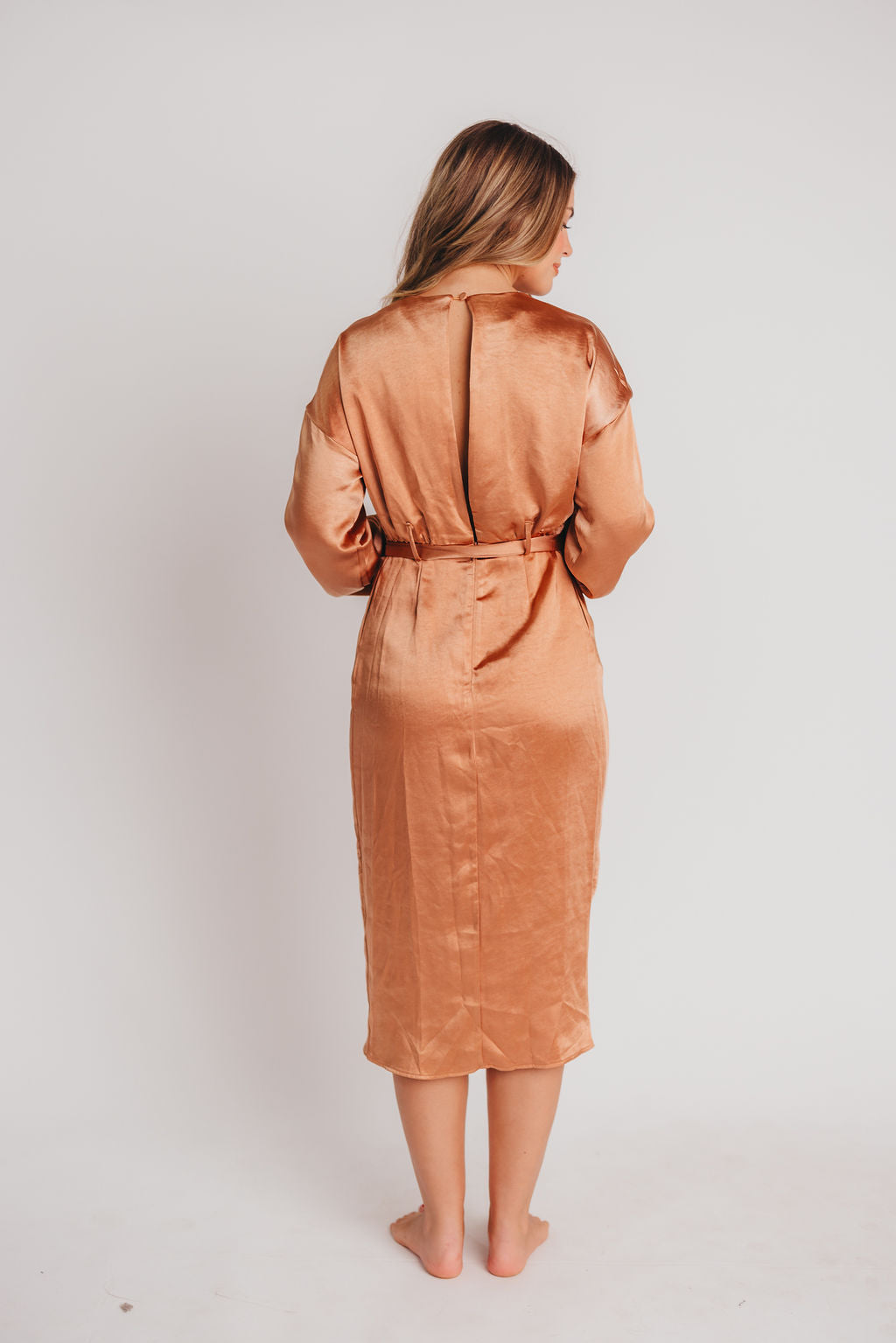 Stardust Satin Surplice Midi Dress in Dusty Salmon