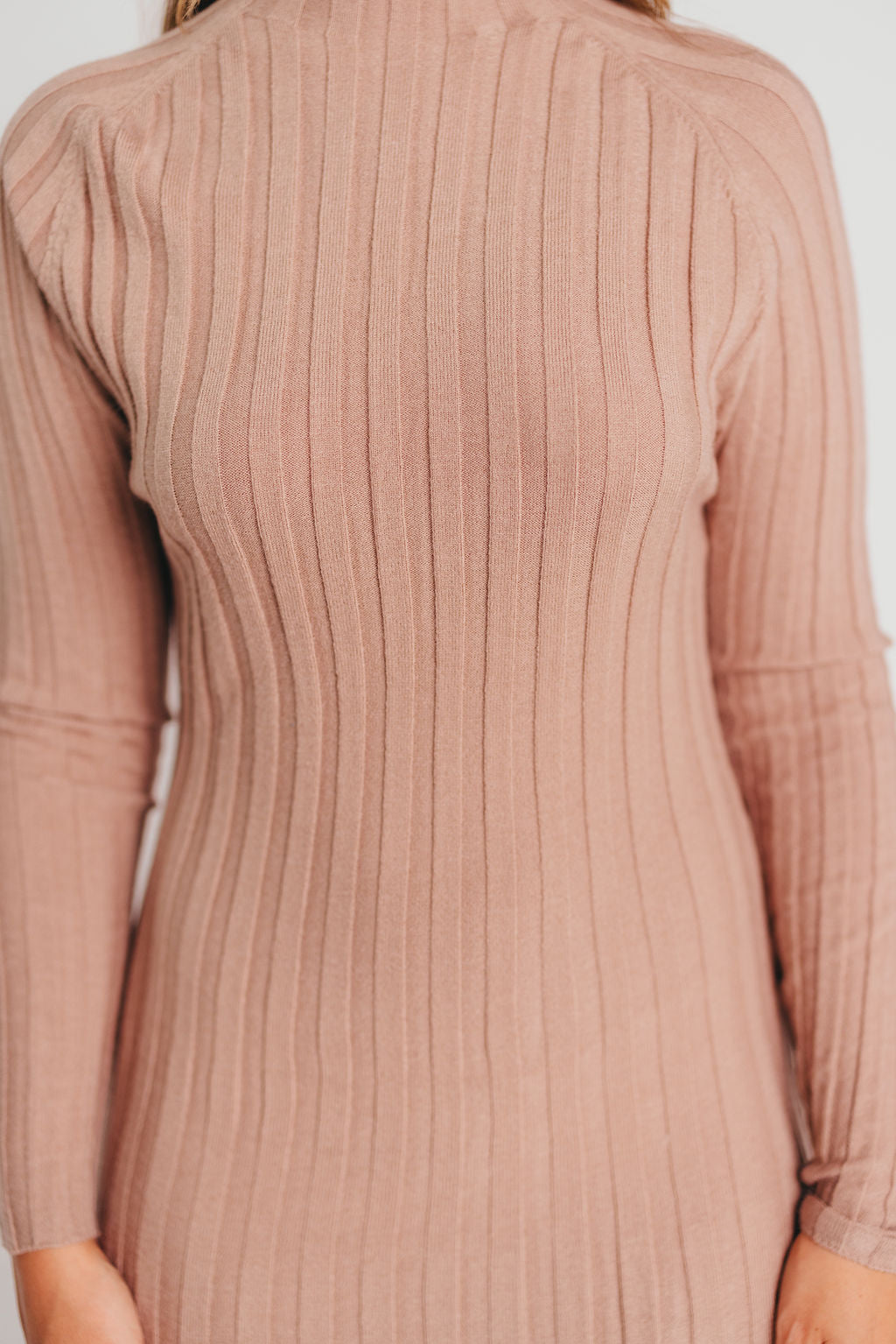 Brie Ribbed Knit Mock-Neck Midi Sweater Dress in Cashmere - Bump Friendly