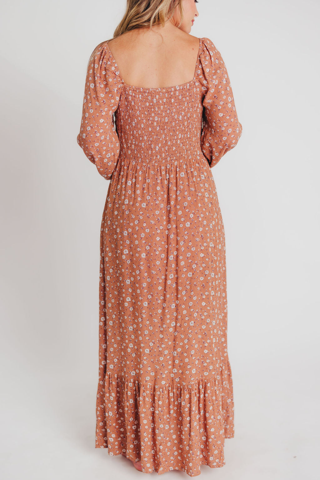 Adrienne Long-Sleeve Button-Up Maxi Dress in Toffee - Bump and Nursing Friendly