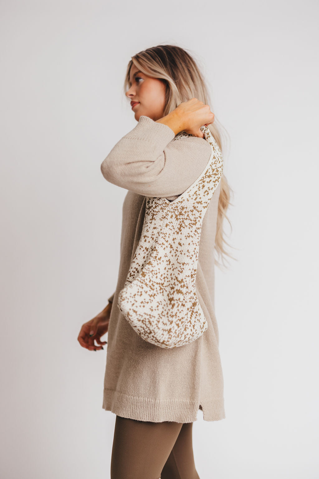 Krista Speckled Knit Tote Bag in Cream/Green