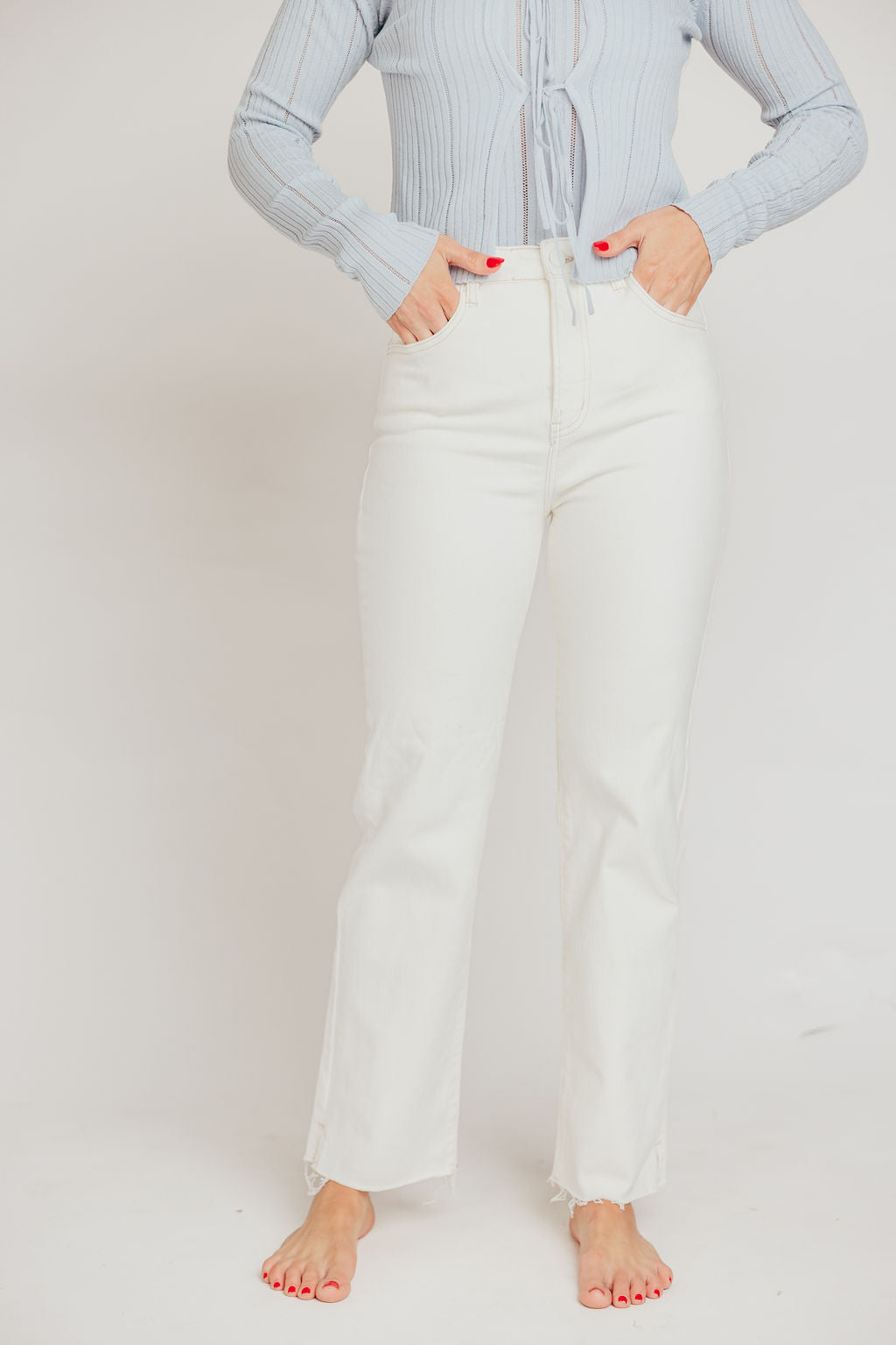 Audrey High Rise Straight Pants with Raw Hem and Tummy Control in