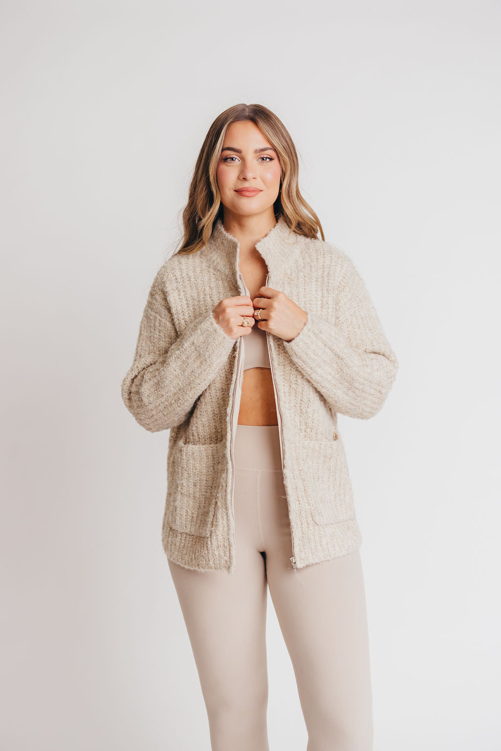 Raining on Sunday Wool-Blend Sweater Jacket in Oat